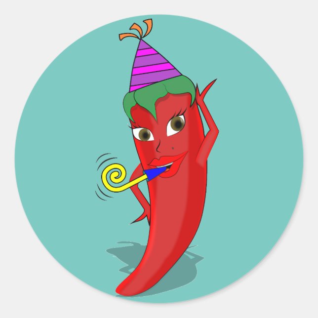 Red Hot Pepper Diva Birthday Celebration Custom Classic Round Sticker (Front)