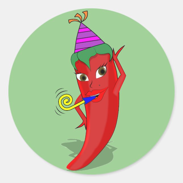 Red Hot Pepper Diva Birthday Celebration Custom Classic Round Sticker (Front)