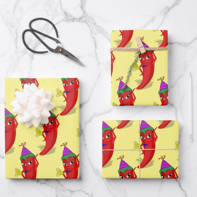 Red Hot Pepper Diva Birthday Celebration Custom Wrapping Paper Sheet (Front)