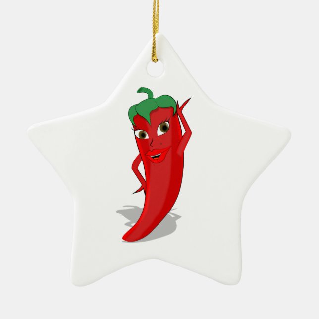 Red Hot Pepper Diva Ceramic Ornament (Front)