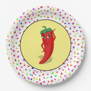 Red Hot Pepper Diva Confetti Pattern Paper Plate