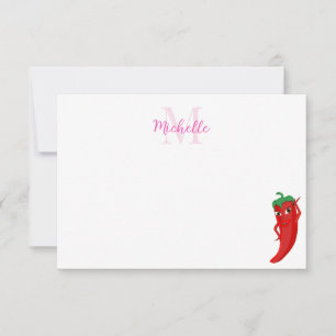 Red Hot Pepper Diva Cute Custom Monogram Card