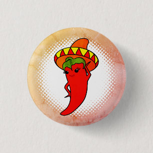 Red Hot Pepper Diva Kawaii Style Print Mexican 3 Cm Round Badge