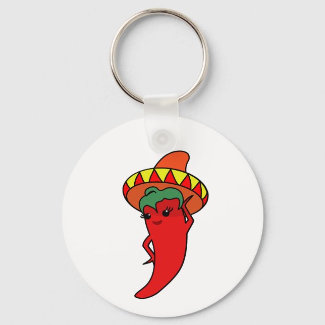 Red Hot Pepper Diva Mexican Sombrerob Key Ring (Front)
