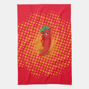 Red Hot Pepper Diva Orange Dots  Tea Towel