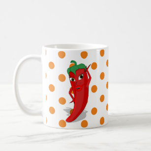 Red Hot Pepper Diva Orange Polka Dots Coffee Mug