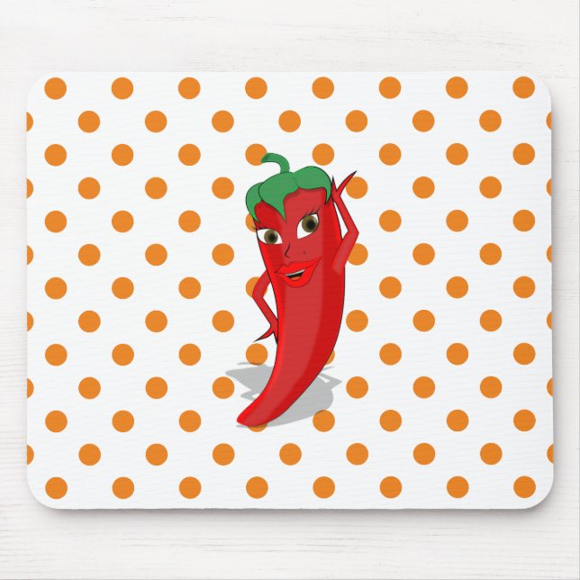 Red Hot Pepper Diva Orange Polka Dots Mouse Pad (Front)