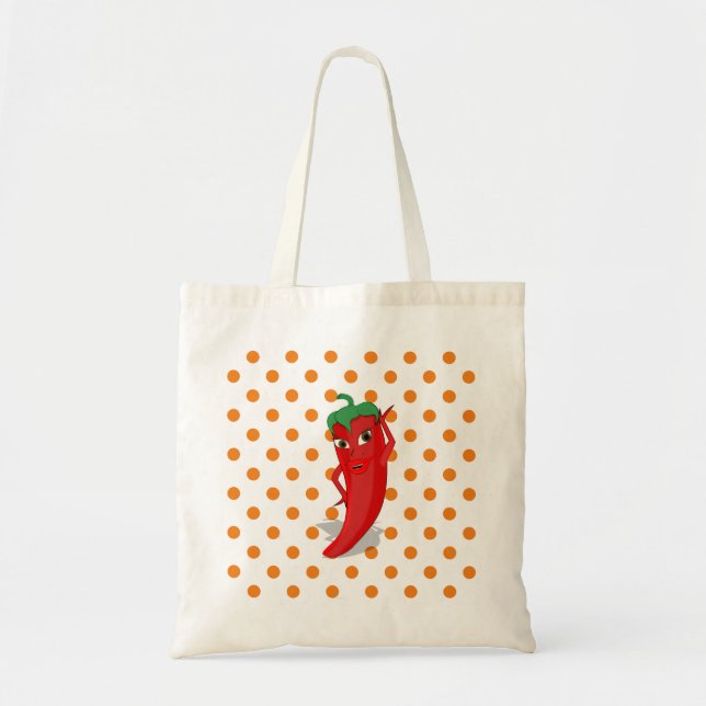 Red Hot Pepper Diva Orange Polka Dots  Tote Bag (Front)