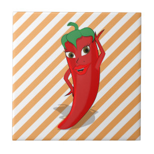 Red Hot Pepper Diva Orange Stripes Ceramic Tile