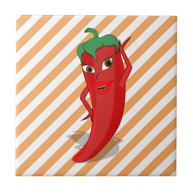 Red Hot Pepper Diva Orange Stripes Ceramic Tile (Front)
