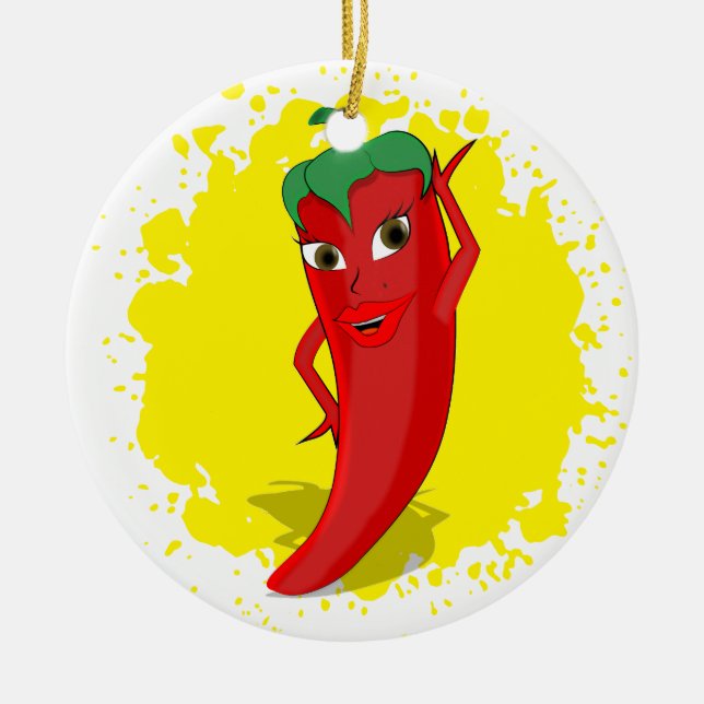 Red Hot Pepper Diva Paint Splatter Ceramic Ornament (Front)