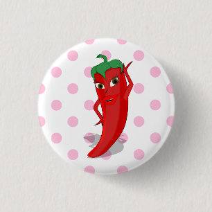 Red Hot Pepper Diva Pink Polka Dots 3 Cm Round Badge