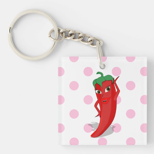 Red Hot Pepper Diva Pink Polka Dots Key Ring (Front)