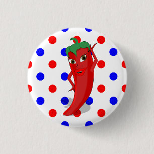 Red Hot Pepper Diva Red Blue Polka Dots 3 Cm Round Badge
