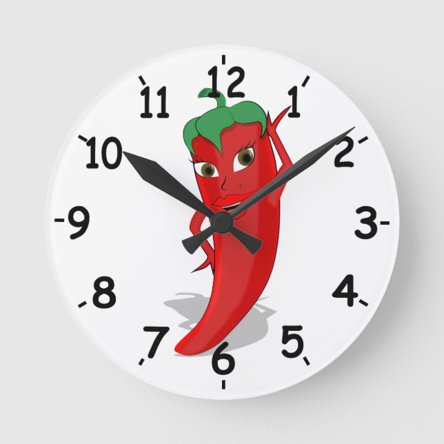 Red Hot Pepper Diva Round Clock (Front)