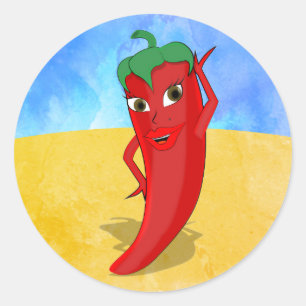 Red Hot Pepper Diva Sunny Desert Classic Round Sticker