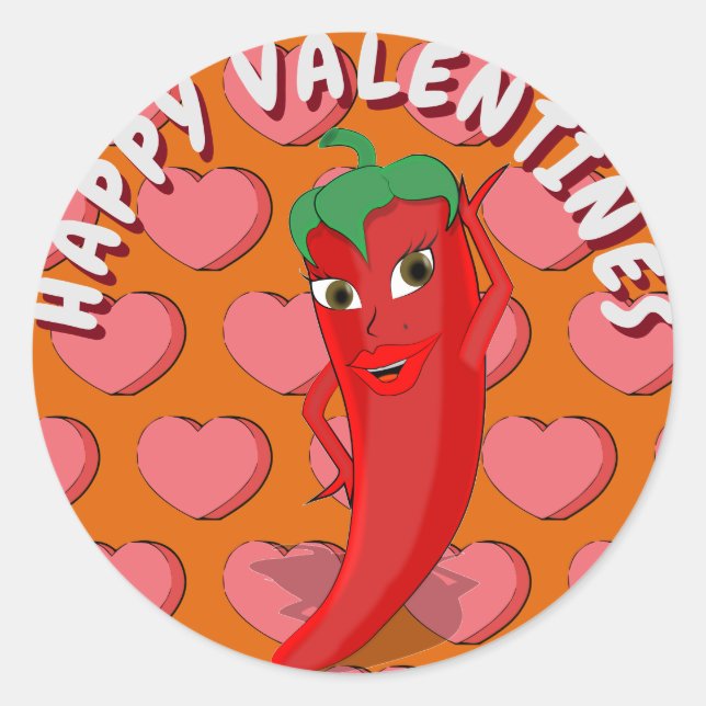 Red Hot Pepper Diva Valentines Classic Round Sticker (Front)
