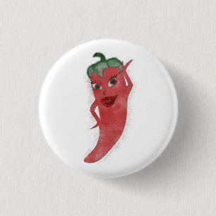 Red Hot Pepper Diva Watercolor Custom  3 Cm Round Badge