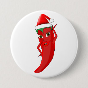 Red Hot Pepper Diva With Santas Hat 7.5 Cm Round Badge