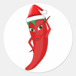 Red Hot Pepper Diva With Santas Hat Classic Round Sticker