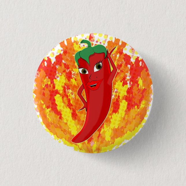 Red Hot Pepper Fire Flames  3 Cm Round Badge (Front)