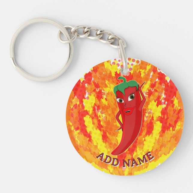 Red Hot Pepper Fire Flames  Key Ring (Front)