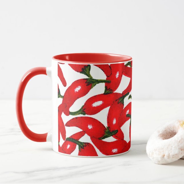 Red Hot Peppers Spicy  Mug (With Donut)