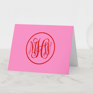Red Hot Pink 3 Initial Vine Script Monogram DIY BG Thank You Card