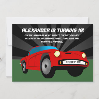 Red Hot Rod Sportscar Custom Birthday Invitations