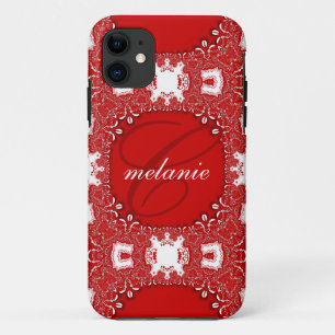 Red Hot & White Lace Monogram Custom Unique iPhone 11 Case