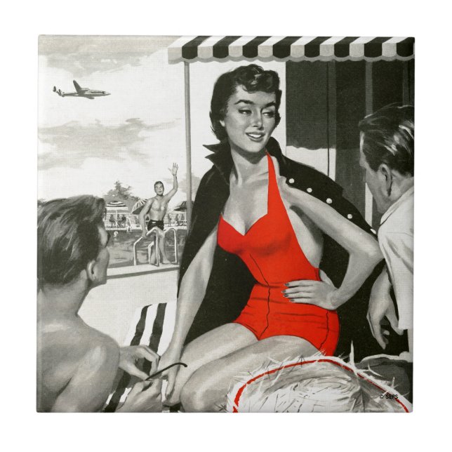 Red Hot Woman Ceramic Tile (Front)