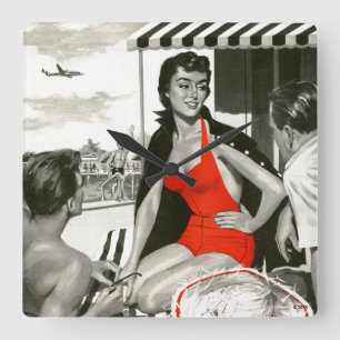 Red Hot Woman Square Wall Clock