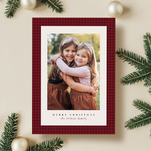 Red houndstooth frame classic Christmas photo Holiday Card