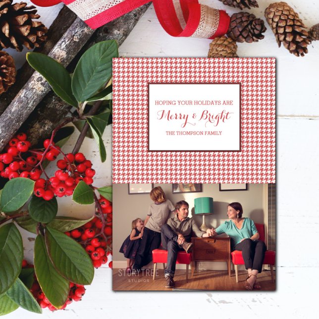 Red Houndstooth Holiday Photo Card (Red Houndstooth Holiday Photo Card)
