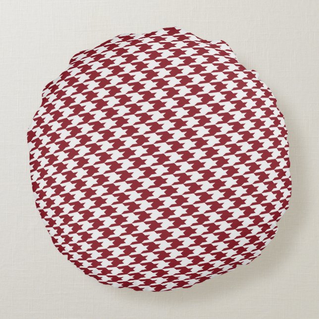Red Houndstooth Pattern Round Pillow (Back)