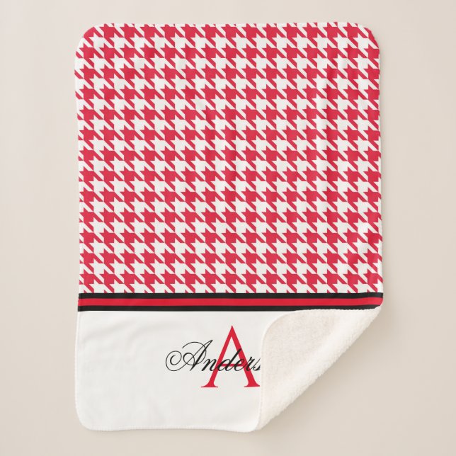 Red Houndstooth Personalised  Sherpa Blanket (Front)