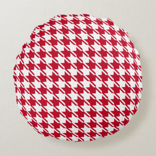 Red Houndstooth Repeating Pattern Round Cushion