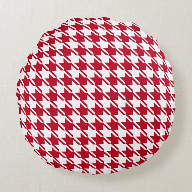 Red Houndstooth Repeating Pattern Round Cushion (Front)