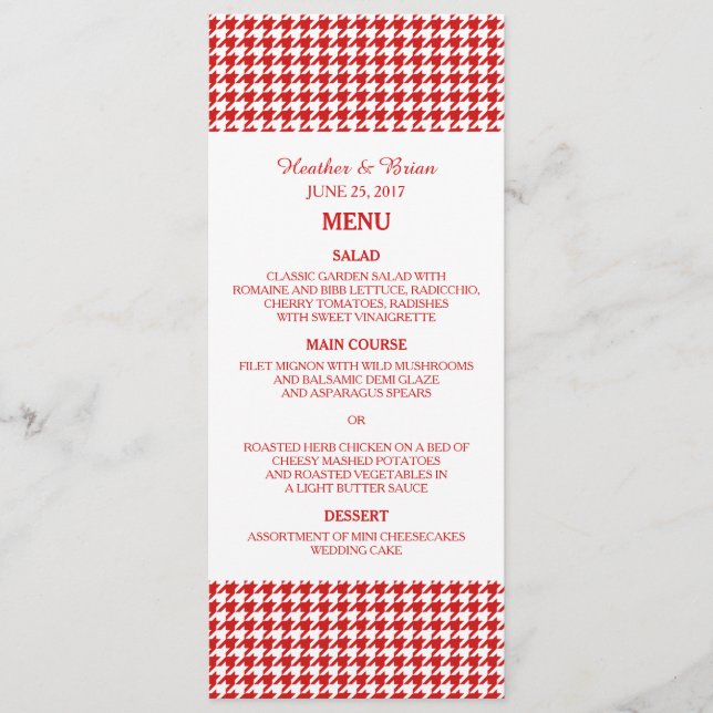 Red Houndstooth Wedding Menu (Front)