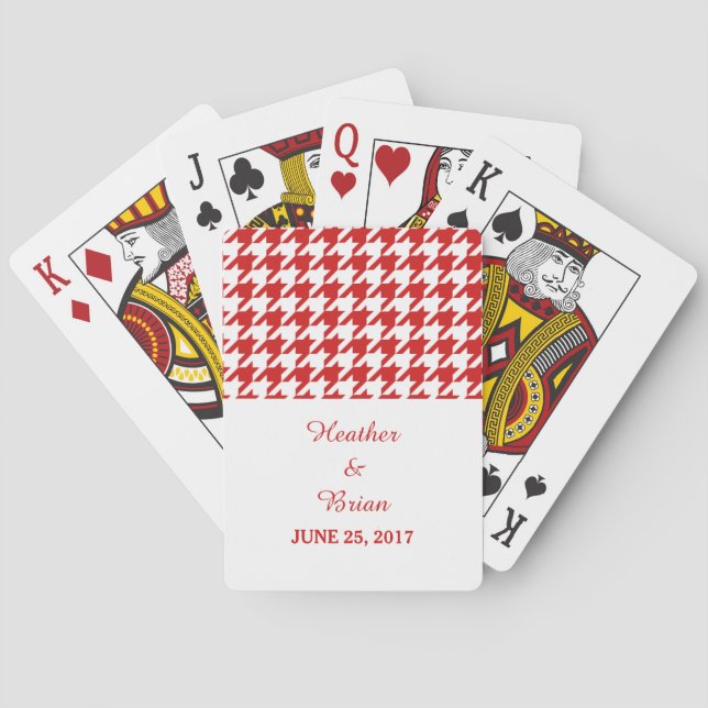Red Houndstooth Wedding Playing Cards (Back)