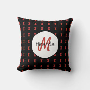 Red Hourglass Black Widow Pattern Monogrammed Name Cushion