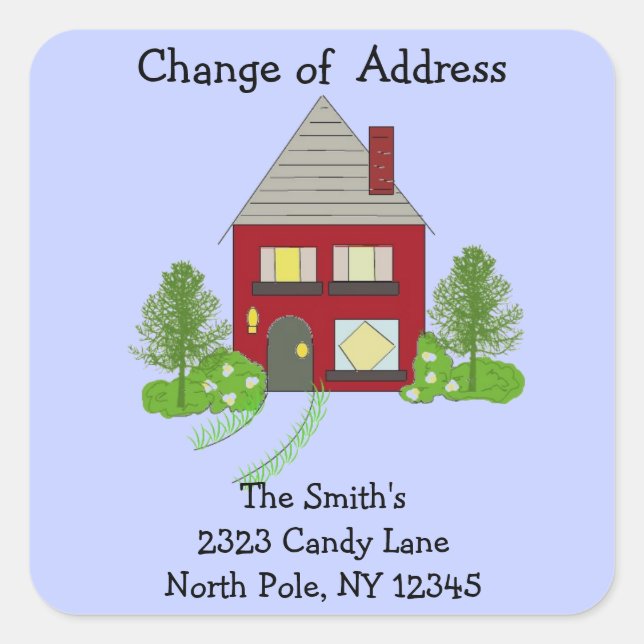 Red House Change of Address Square Sticker (Front)
