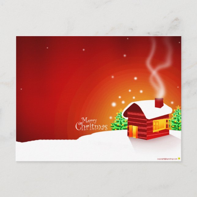 Red House Christmas Holiday Postcard (Front)