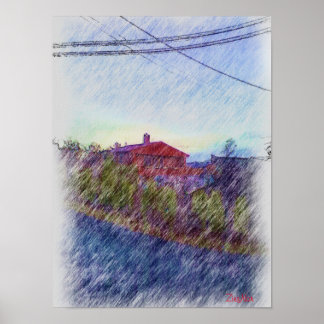 red House drawing Poster