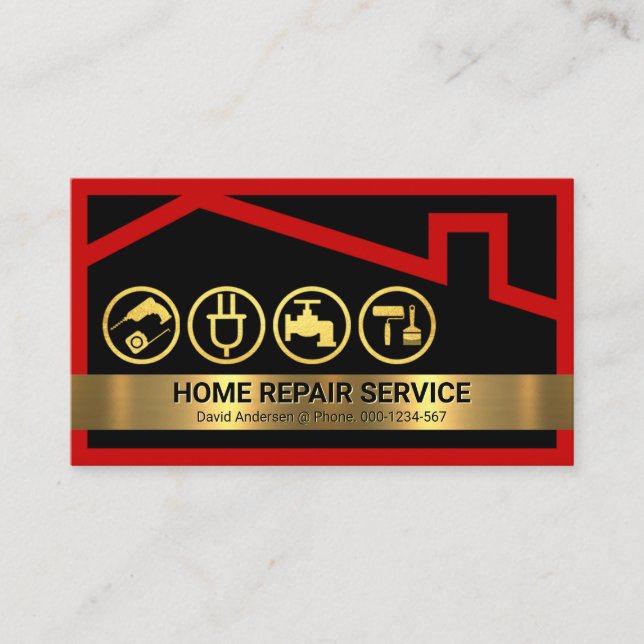 Red House Frame Handyman Tools Business Card (Front)