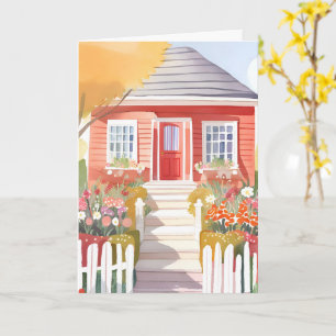 Red House Pretty Watercolor Painting Card