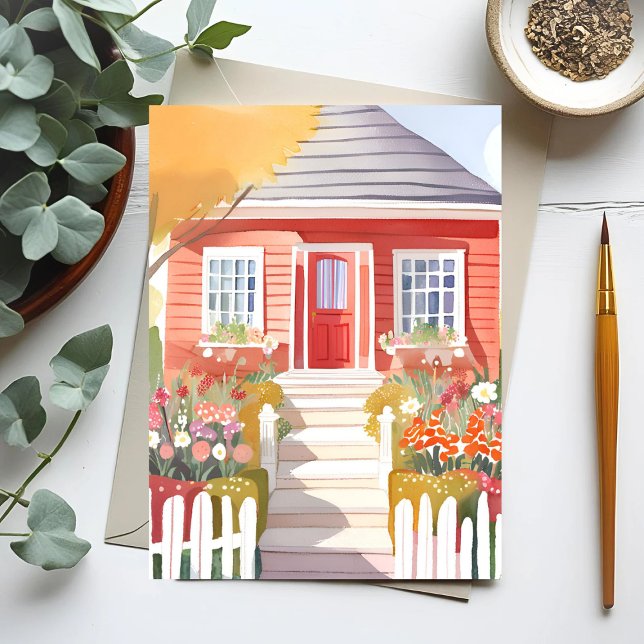 Red House | Pretty Watercolor Painting Postcard (Creator Uploaded)