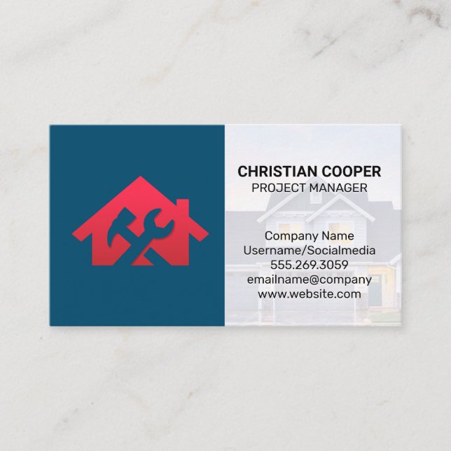 Red House Wrench Logo | Home Repairs Business Card (Front)