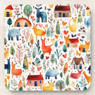 Red houses and houses cute Paper Sheet Coaster