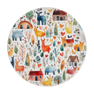 Red houses and houses cute Paper Sheet Cutting Board